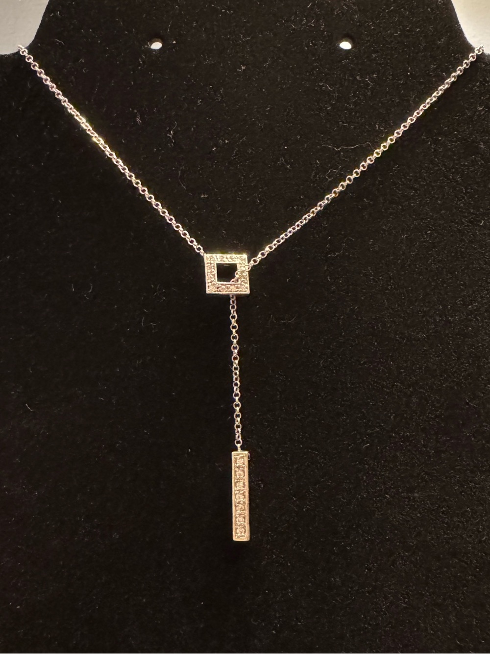 Sterling Silver CZ Geometric Lariat Y Necklace – 20”